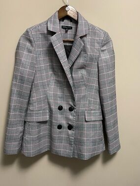 Kendall & Kylie Gray Plaid Double-Breasted Blazer Women XS